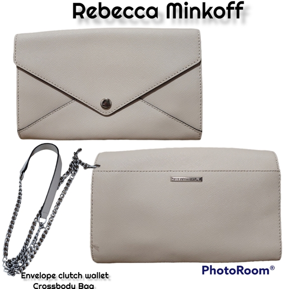 Rebecca Minkoff Handbags - Rebecca Minkoff cream white saffron leather envelope clutch wallet Crossbody bag